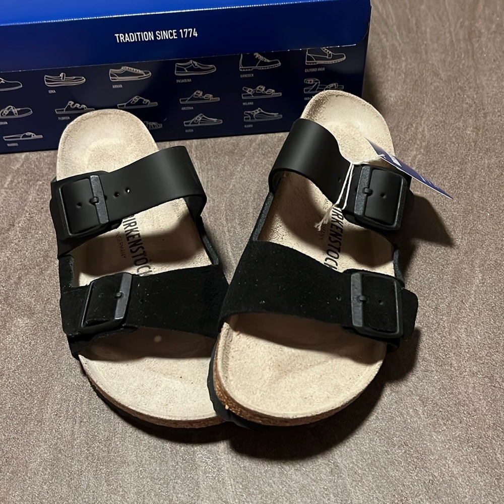 Birkenstock Arizona Split Suede and Leather black sandal size 41 narrow